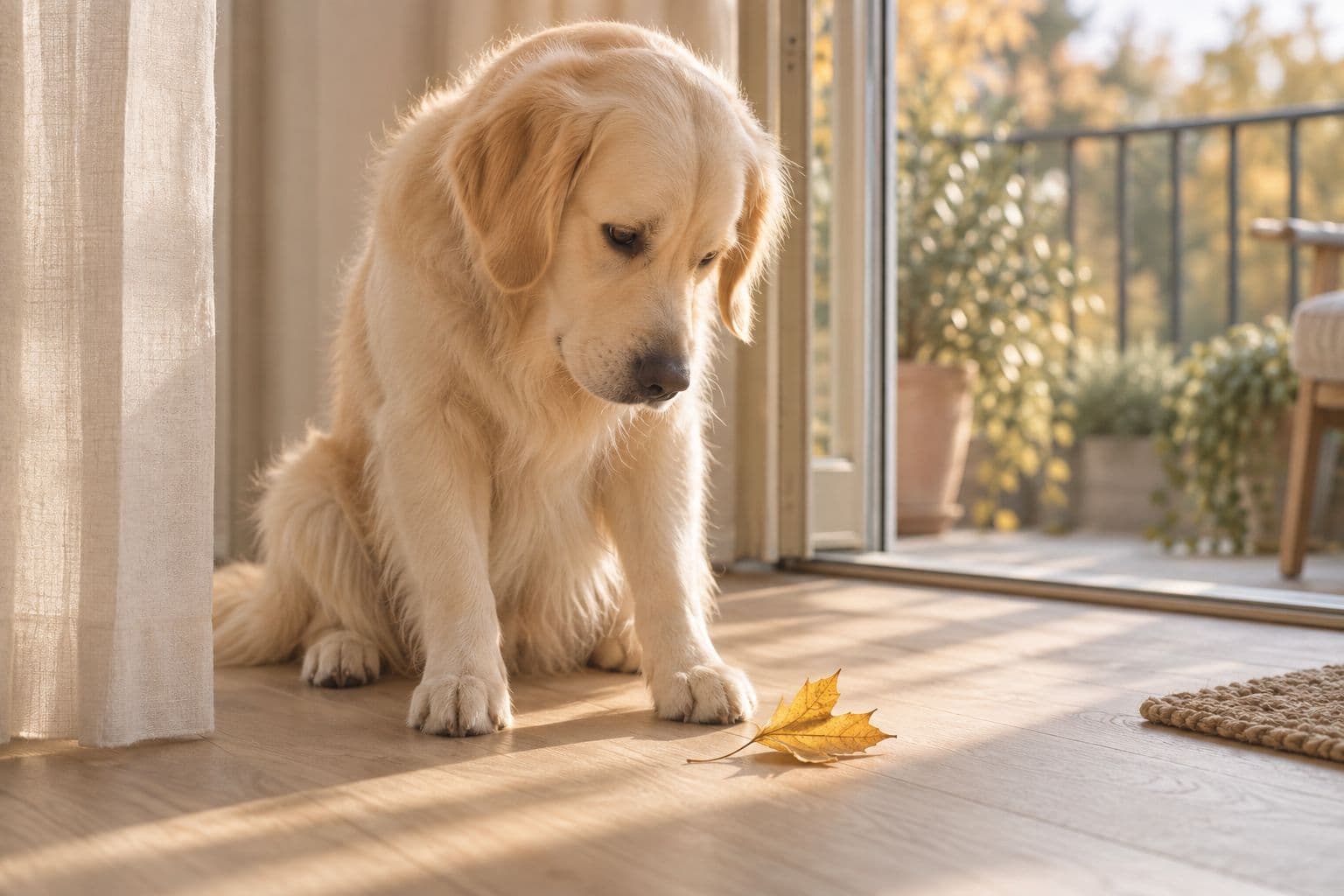 Milo investigating an autumn leaf